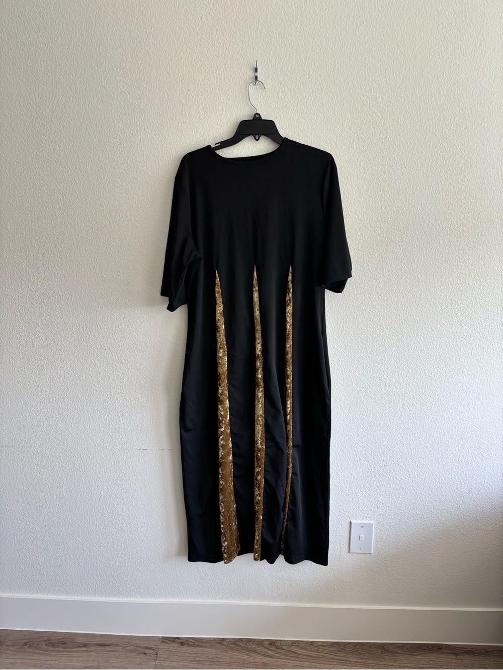 Black Maxi Dress with Gold Velvet Panels - Women's Maxi Dress